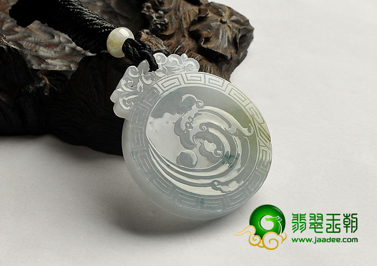 糯冰种晴水略飘花缅甸翡翠a货龙凤圆牌挂件