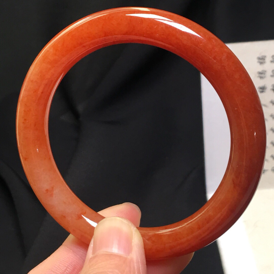 糯冰种红翡圆条手镯(55mm)翡翠