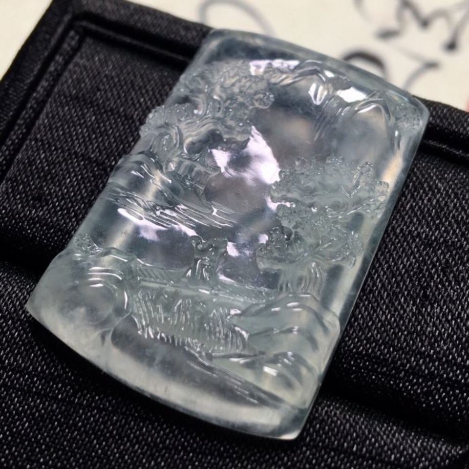 冰种山水牌挂件翡翠