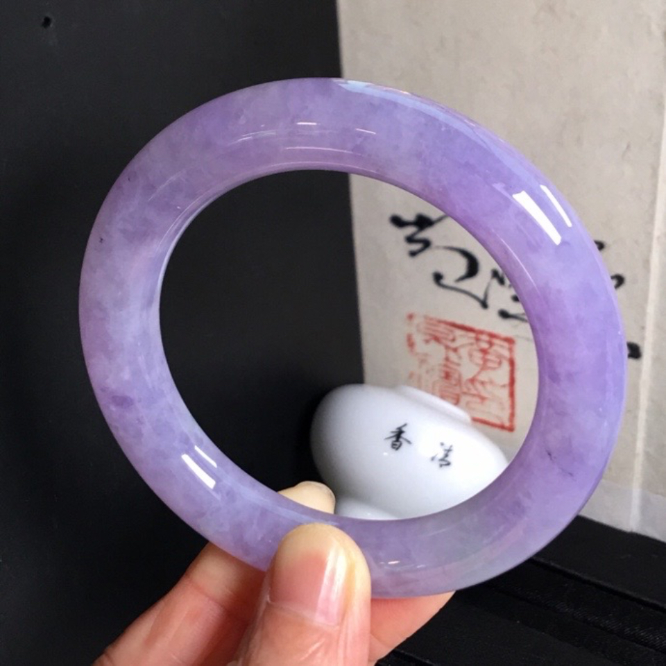 糯冰种紫罗兰圆条手镯(57.8mm)翡翠