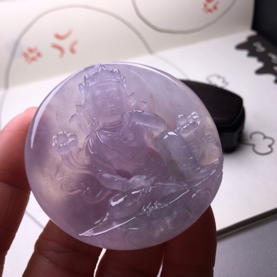 冰种紫罗兰度母挂件翡翠