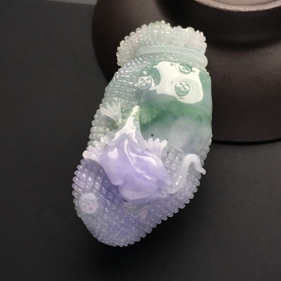 （超值推荐）糯冰种紫罗兰飘花代代有福挂件