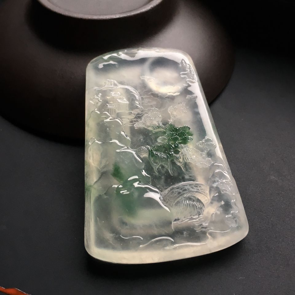 （超值推荐）冰种飘花山水牌挂件