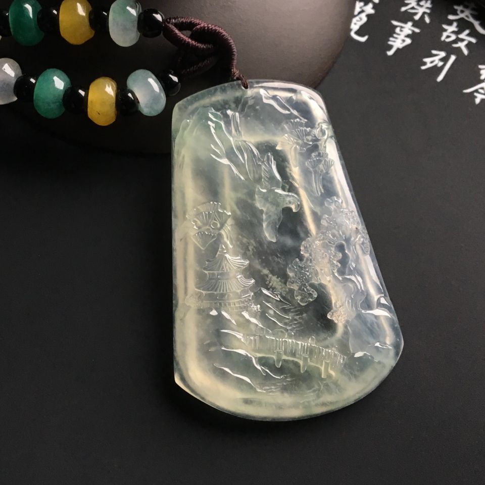 （超值推荐）冰玻种淡晴水青山远黛挂件