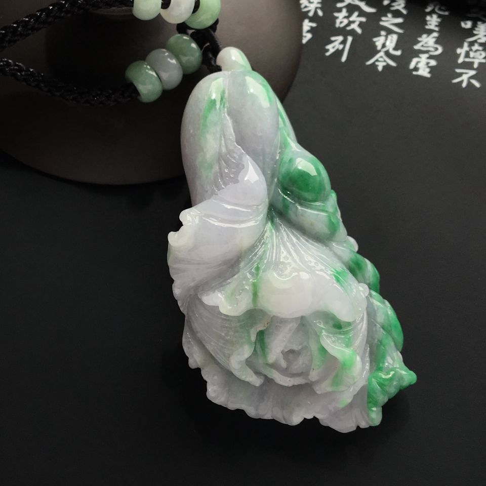 （超值推荐）糯冰种飘花白菜挂件