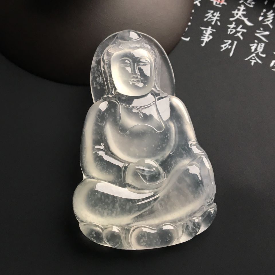 冰玻种无色观音挂件