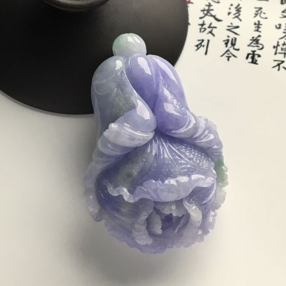 糯冰种紫罗兰白菜挂件