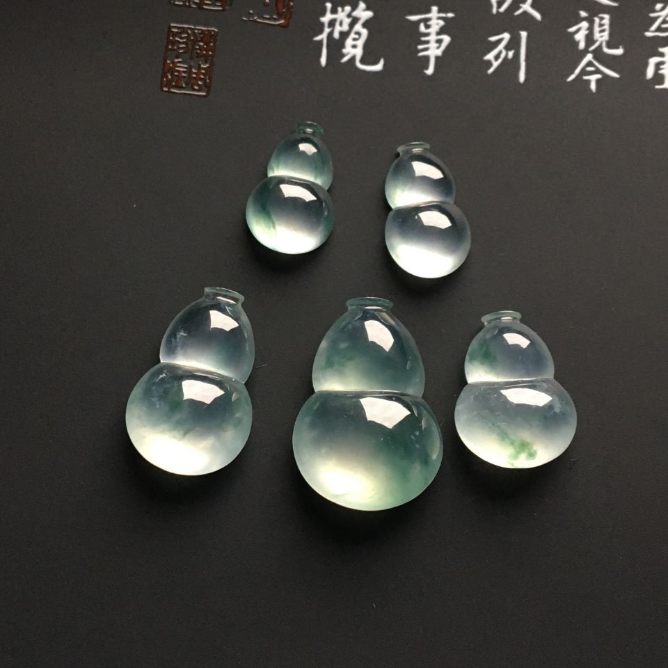 冰种/冰玻种飘花葫芦戒面/胸坠面（五颗一批）