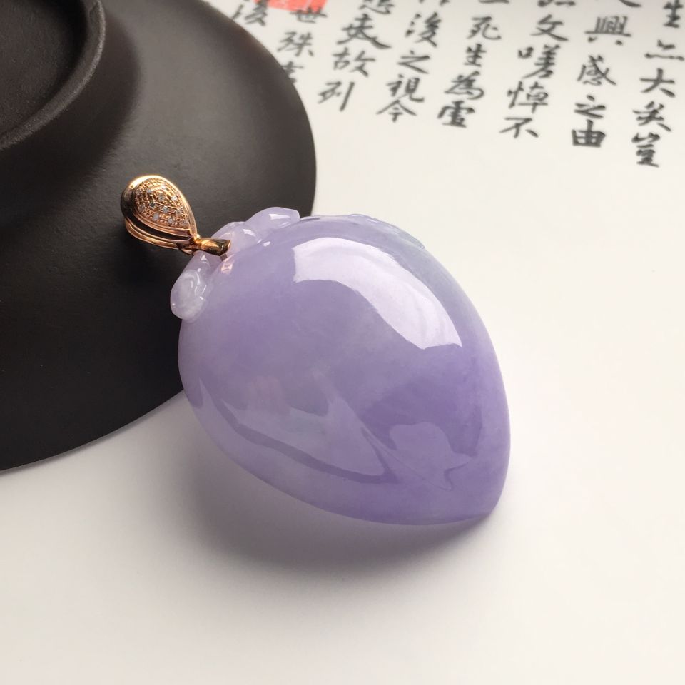 （超值推荐）糯冰种紫罗兰寿桃挂件