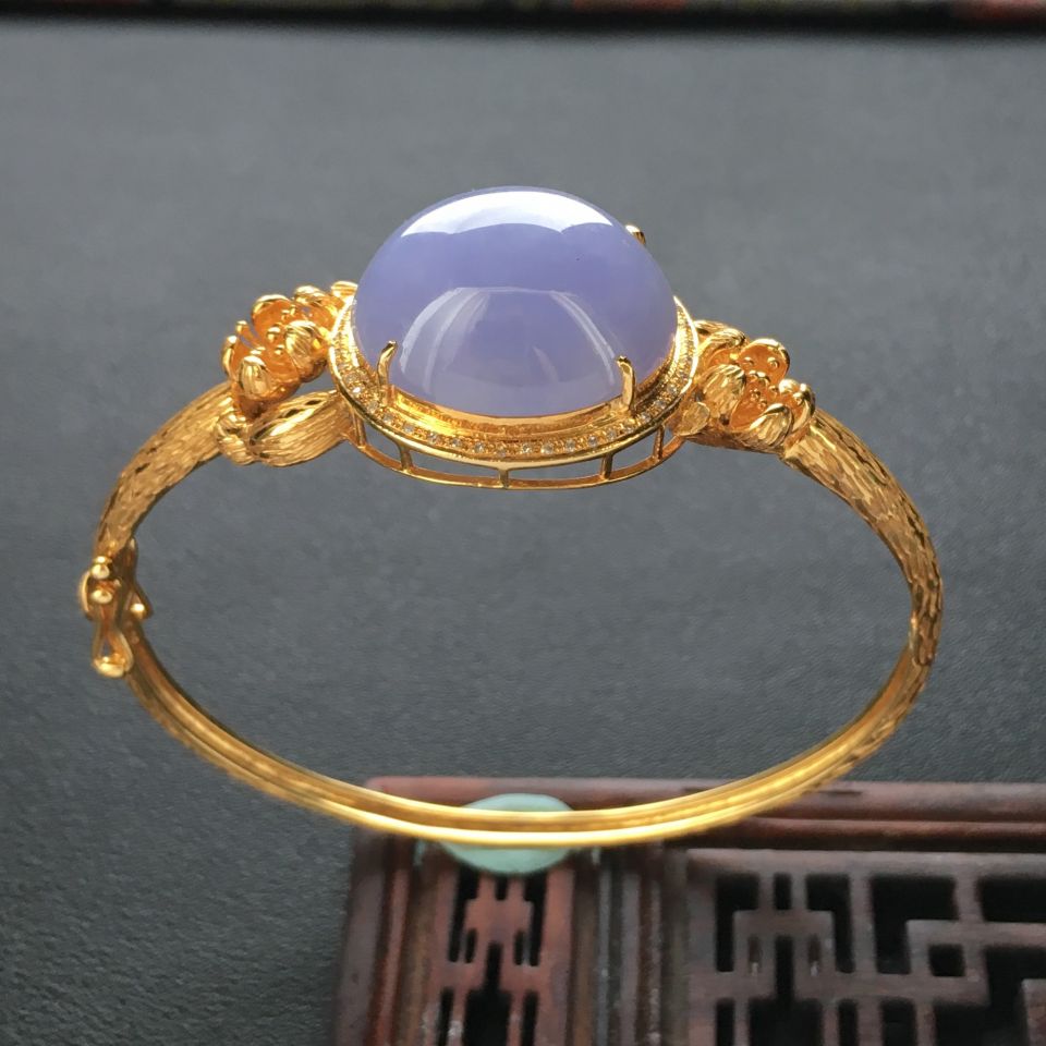 (超值推荐)糯冰种紫罗兰镶黄18k金手镯(58.3mm-49.7mm)