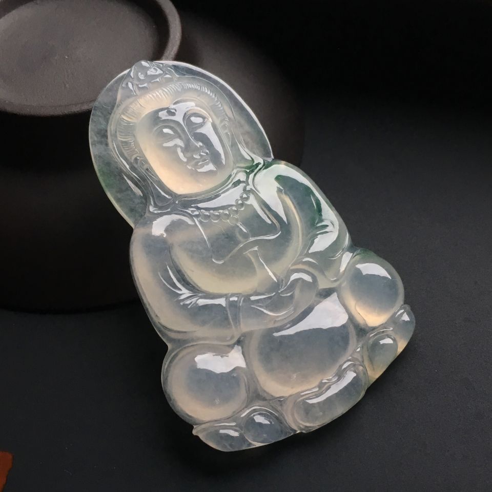 冰种略飘花观音挂件