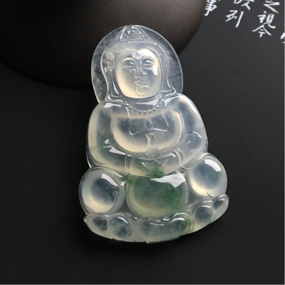 冰种略飘花观音挂件