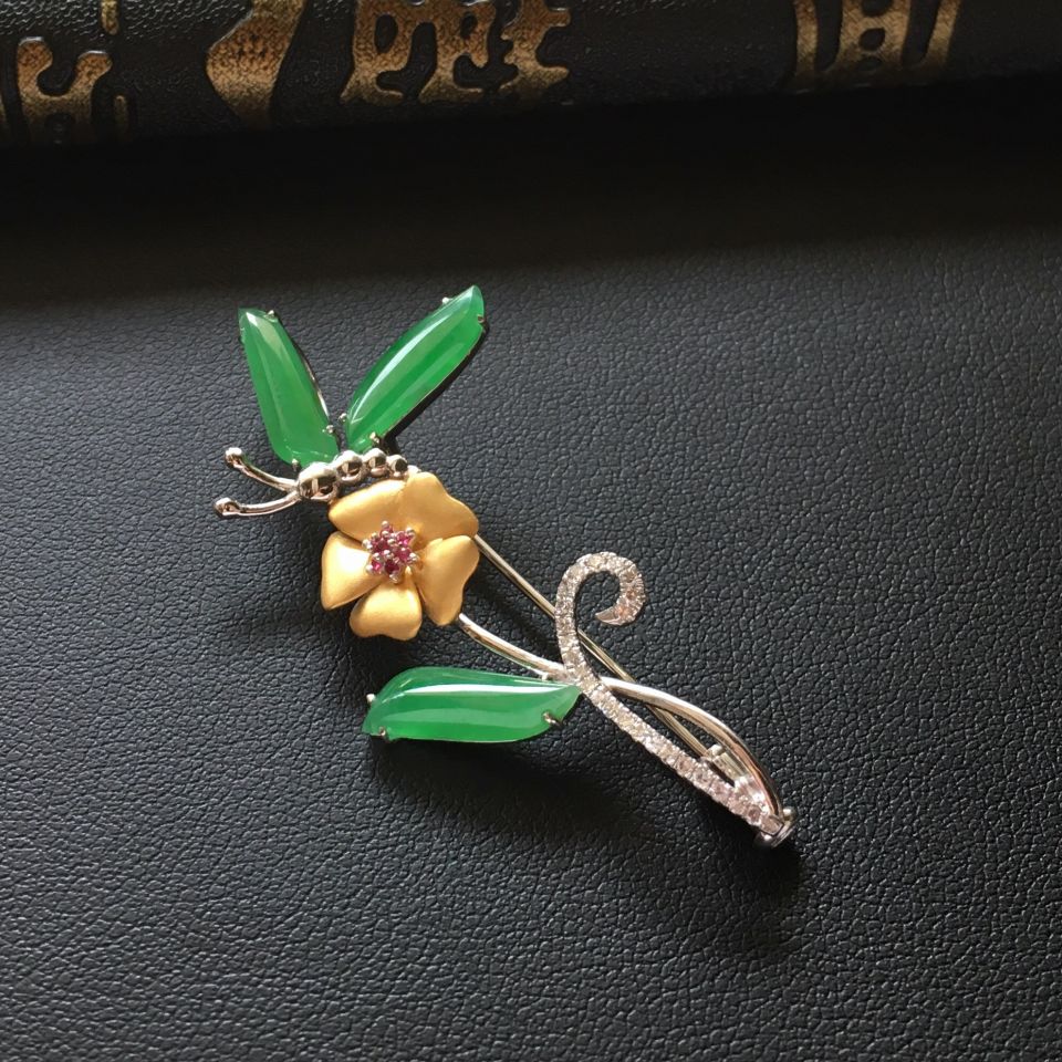 (超值推荐)糯冰种翠色镶彩金钻石胸针/胸坠两用