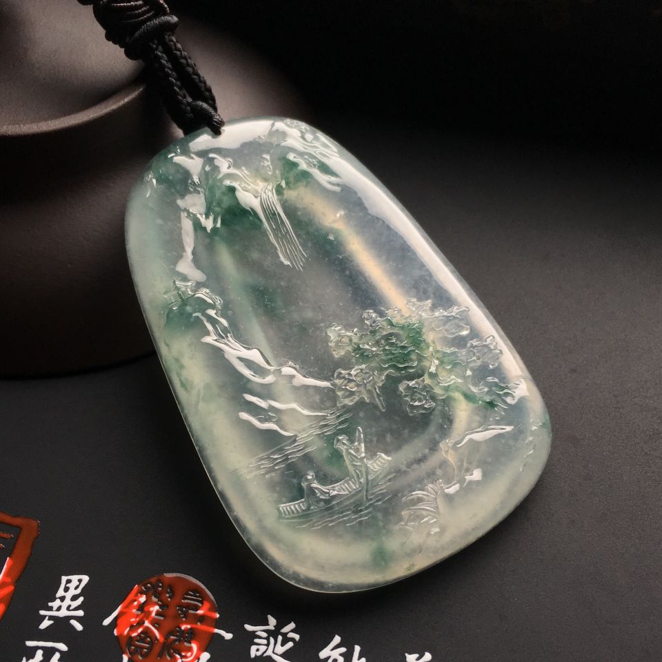 冰种飘花淡泊名利挂件