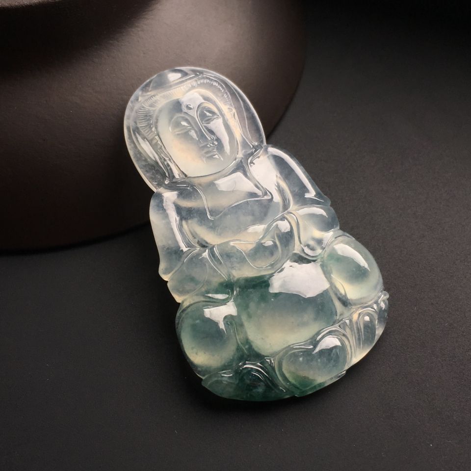 冰种飘花观音挂件