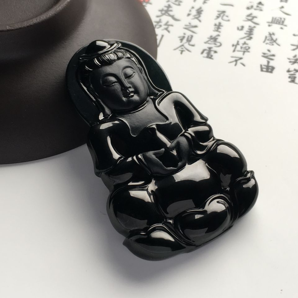 冰种墨翠观音挂件