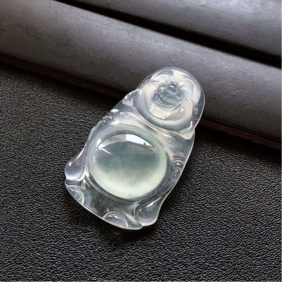 冰种淡晴水略飘花站佛挂件