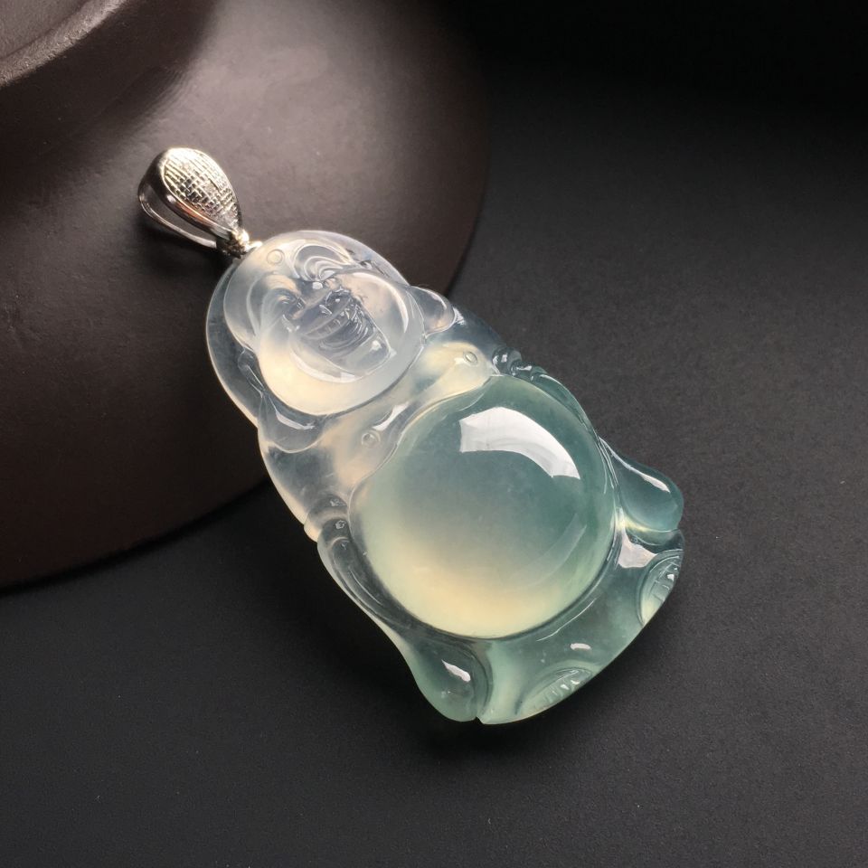 冰种略飘花站佛挂件