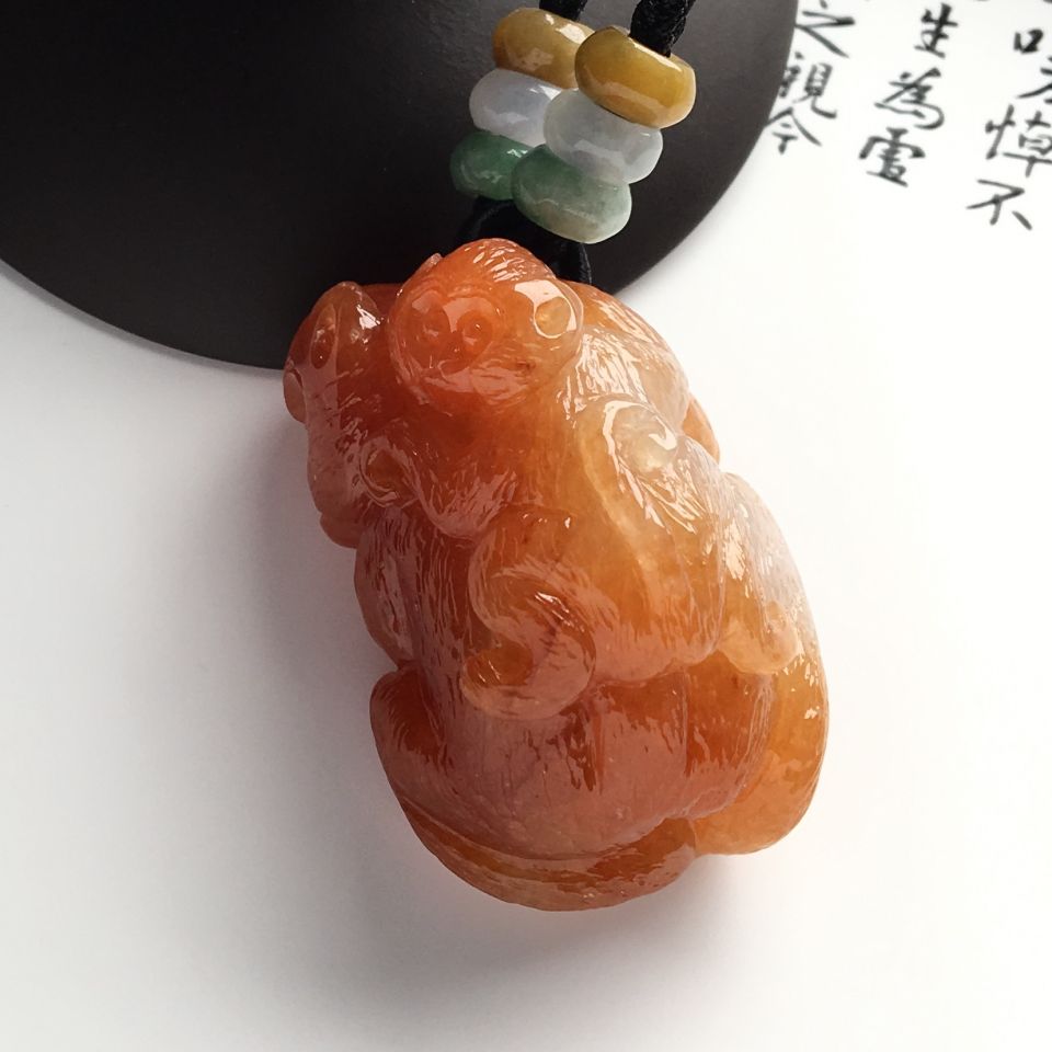 （超值推荐）糯冰种红黄翡代代封侯挂件