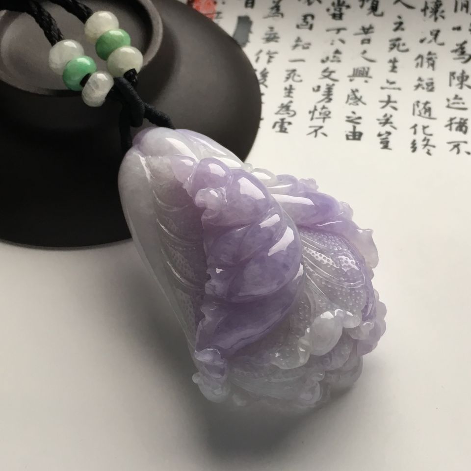 糯冰种紫罗兰白菜挂件