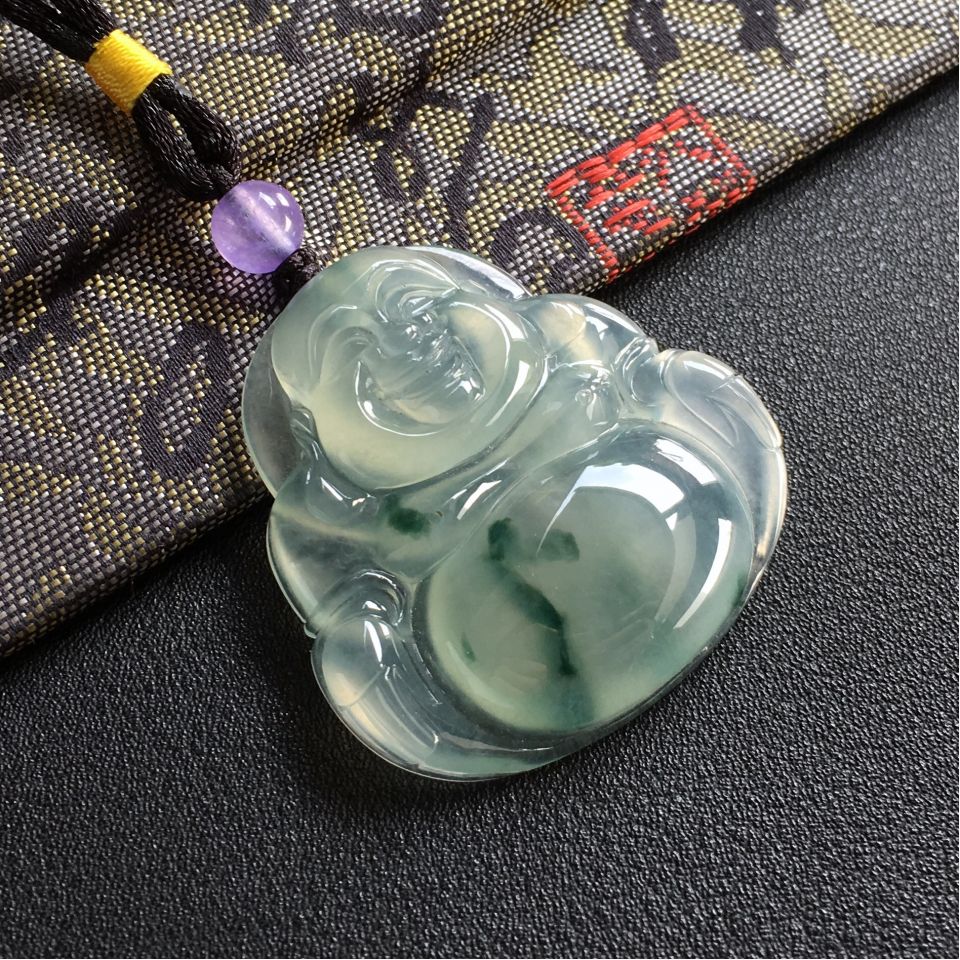 冰种飘花玉佛挂件