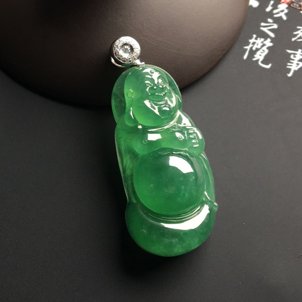 冰种晴水布袋佛挂件