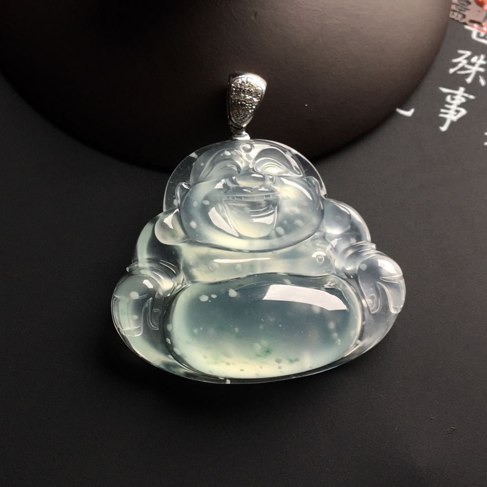 冰种略飘花玉佛挂件