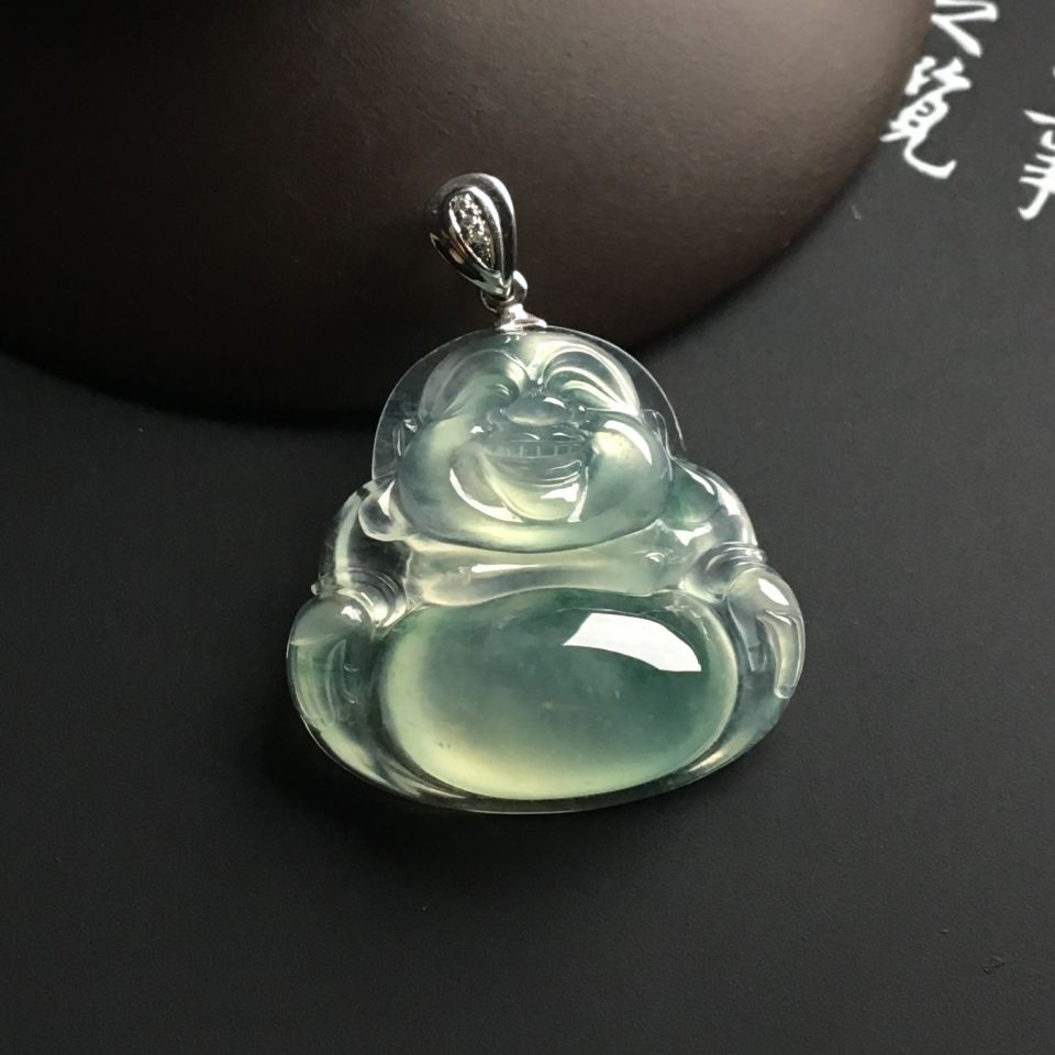 冰种飘花玉佛挂件