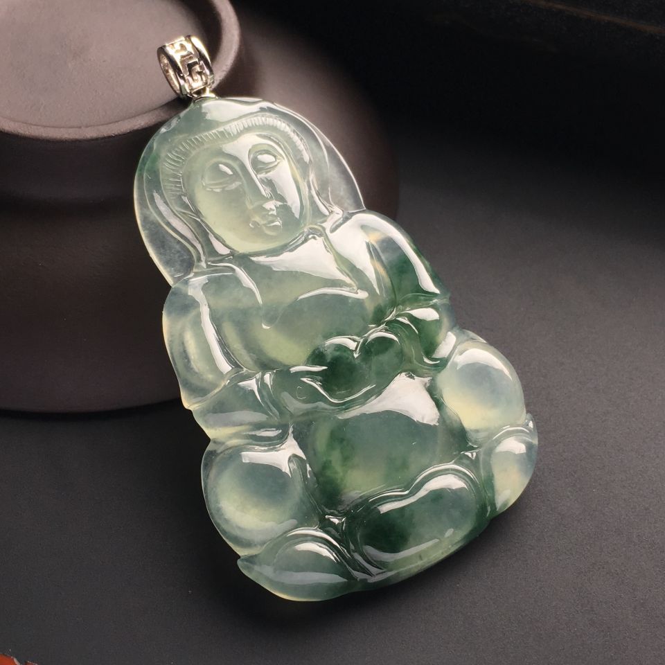 冰种飘花观音挂件