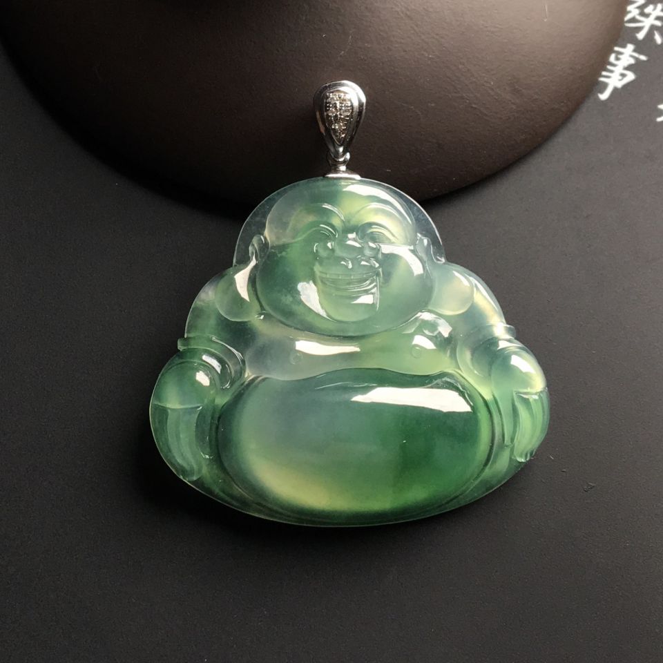 冰种飘花玉佛挂件