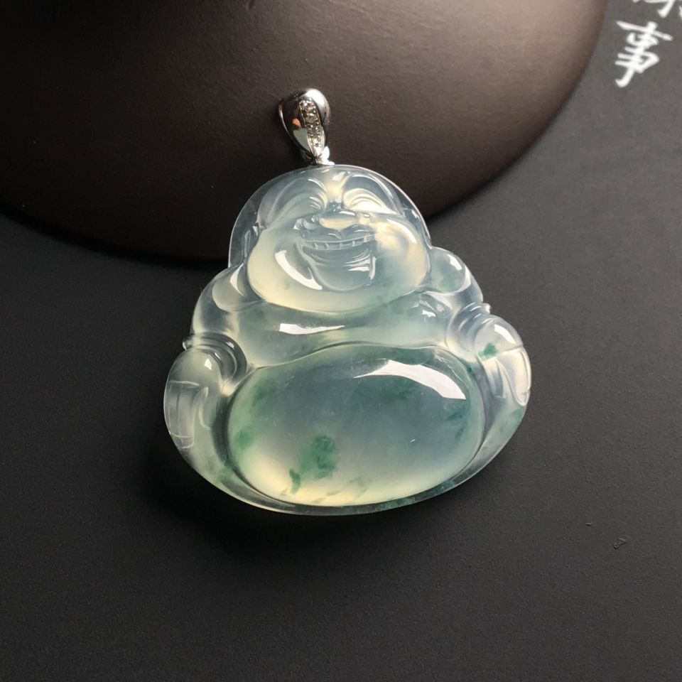 冰种飘花玉佛挂件