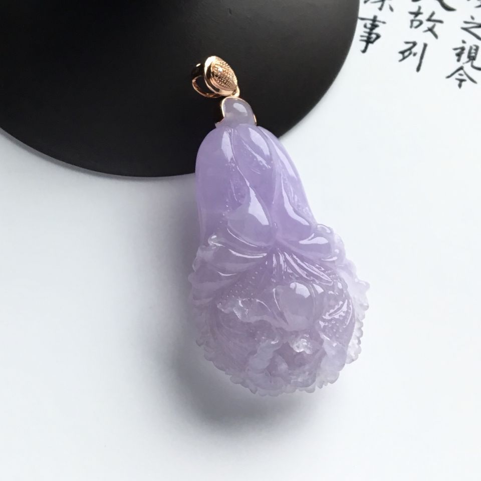 糯冰种紫罗兰白菜挂件