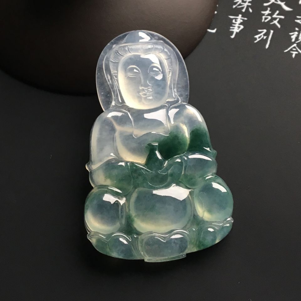 冰种飘花观音挂件