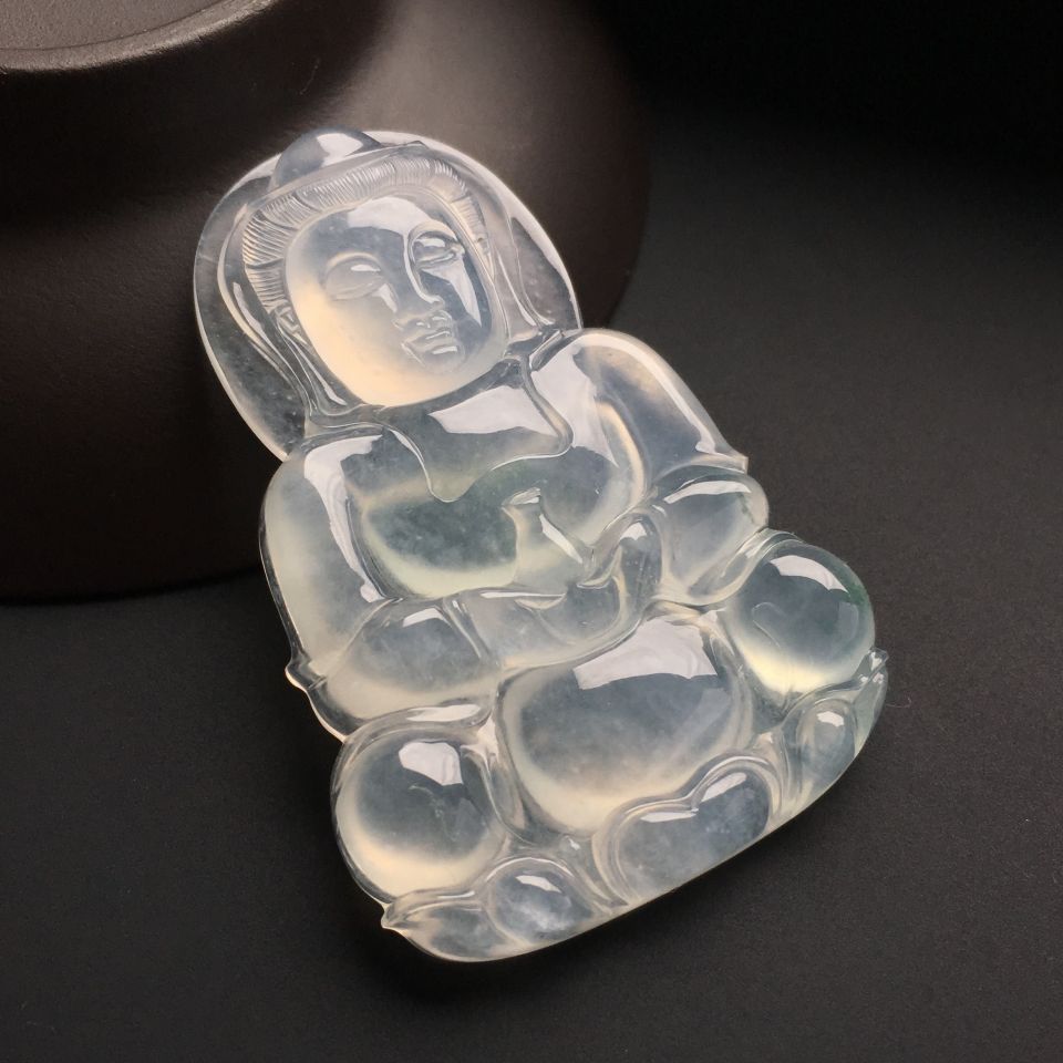 冰种略飘花观音挂件
