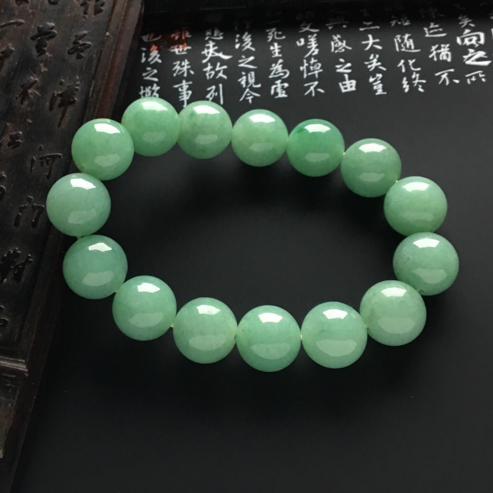 糯冰种豆色圆珠手链