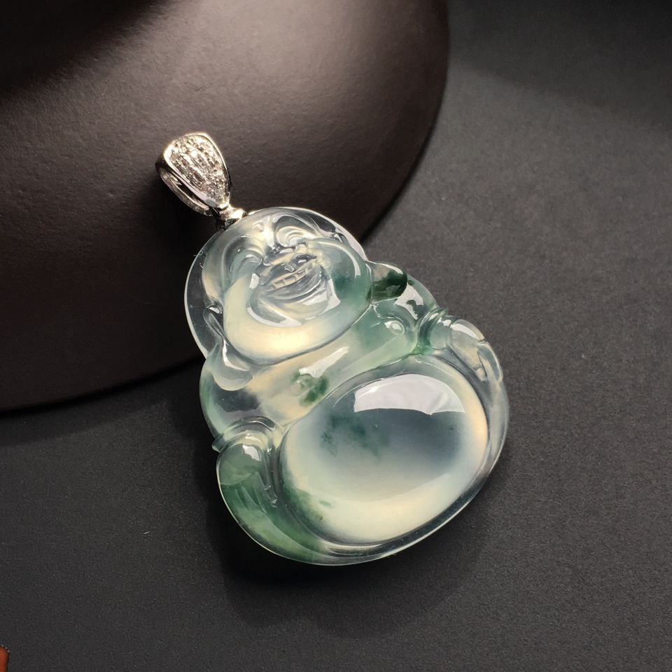 冰种飘花玉佛挂件