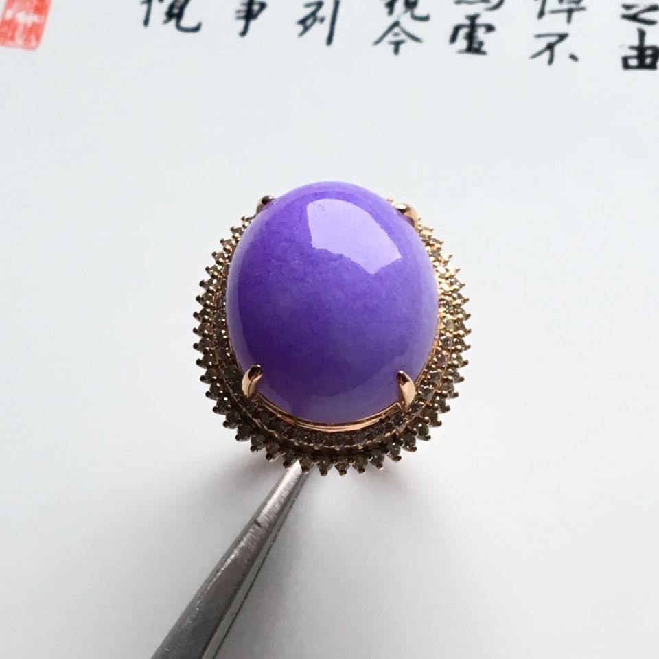 镶玫瑰金钻石糯冰种紫罗兰戒指