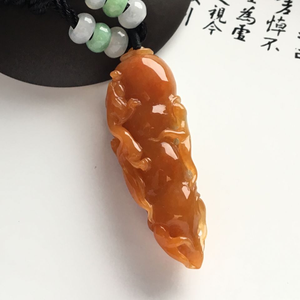 糯冰种褐黄翡人生如意挂件
