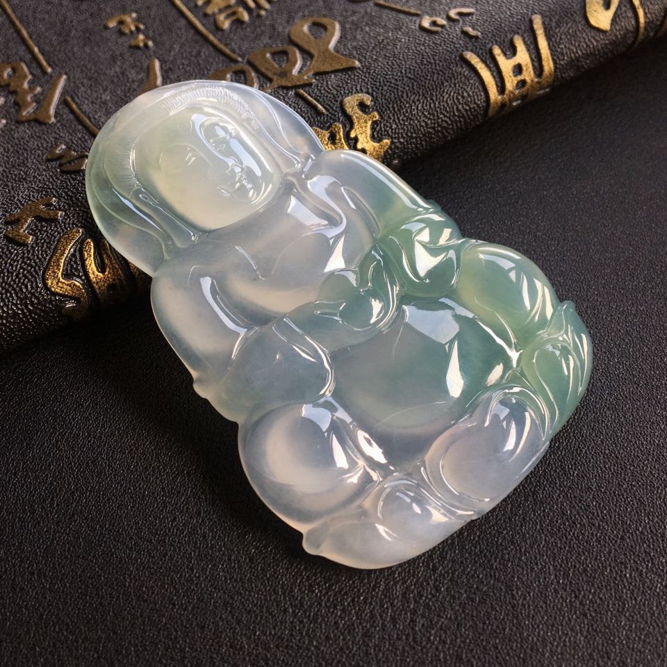 冰种飘花略带紫罗兰观音挂件