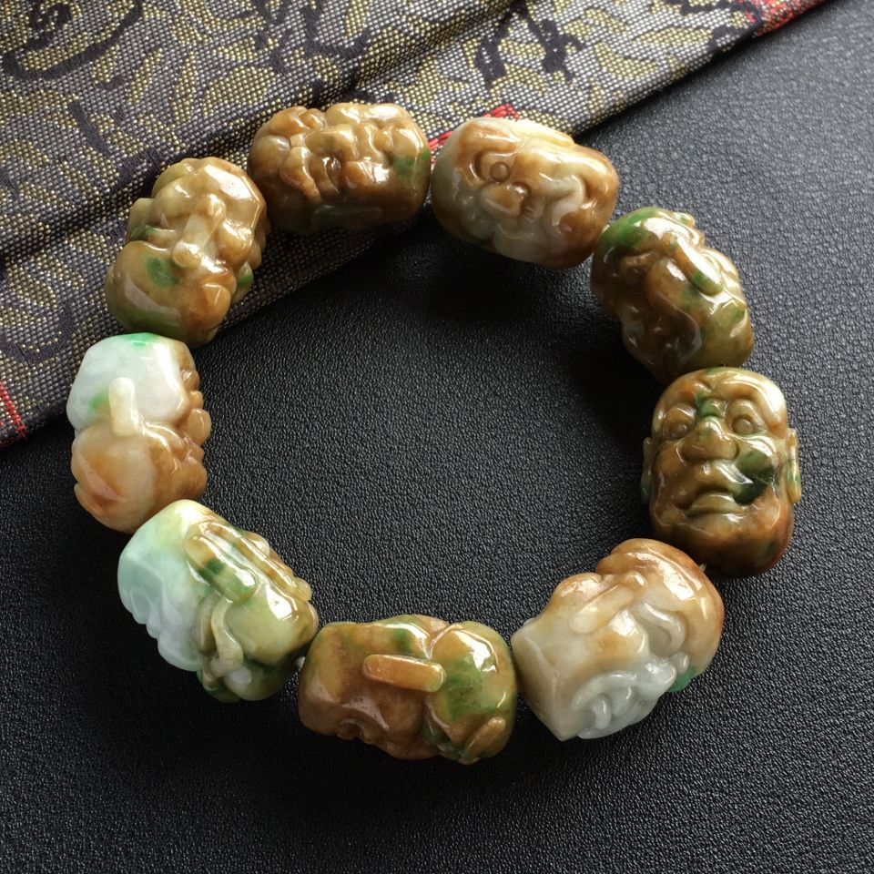 细糯种黄加绿罗汉头手链