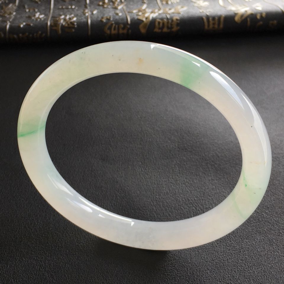 糯冰种飘绿花圆条臂镯/手镯(73.5mm)