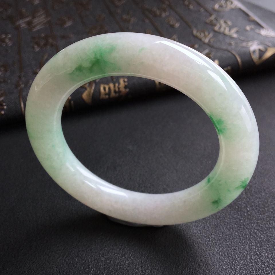 糯冰种飘翠圆条手镯(57mm)