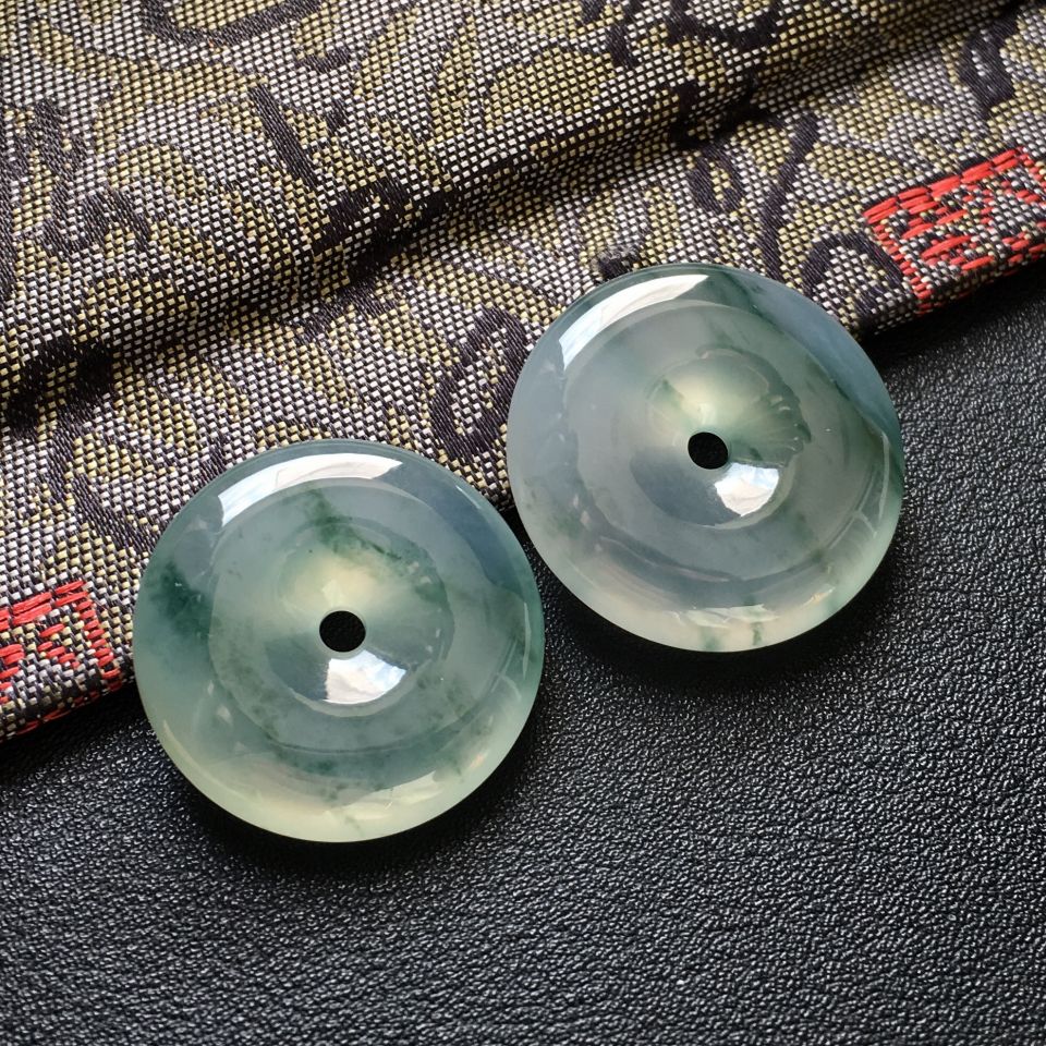 冰种飘花平安扣挂件一对走