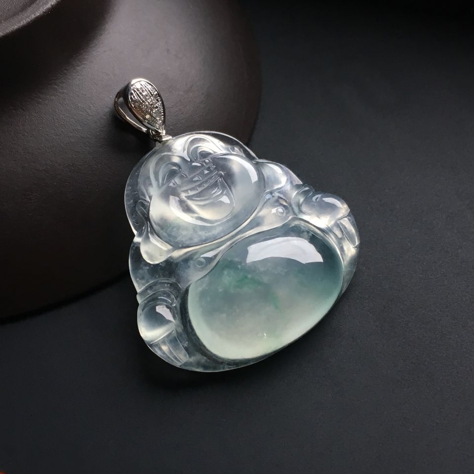 冰种略飘花玉佛挂件