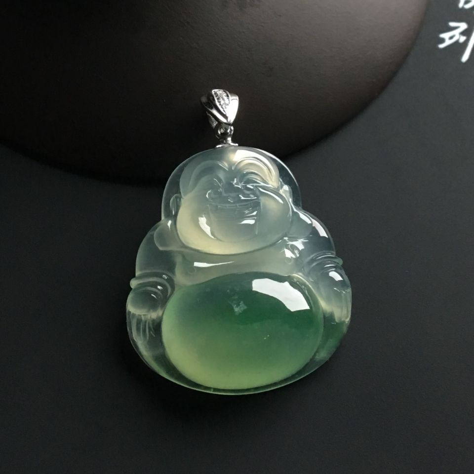冰种飘花玉佛挂件