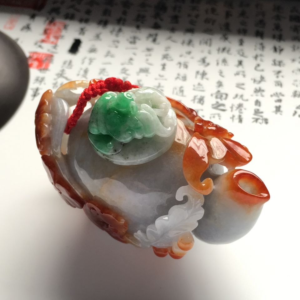 （超值推荐）糯冰种红黄翡/豆色茶壶摆件