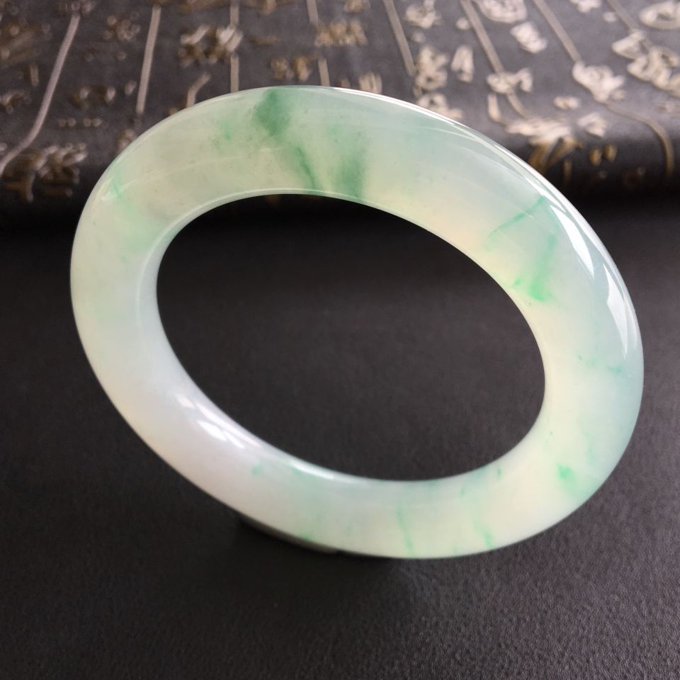 糯冰种飘翠圆条手镯(56mm)
