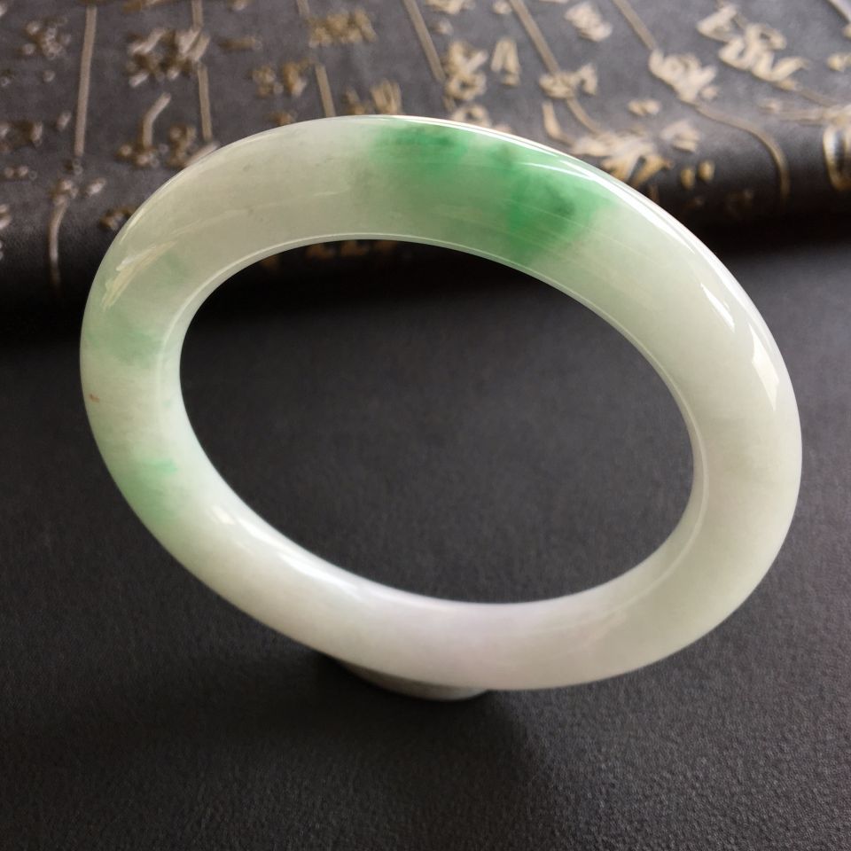 糯冰种飘翠圆条手镯(56.7mm)