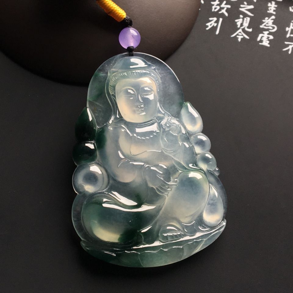 冰种飘花观音挂件
