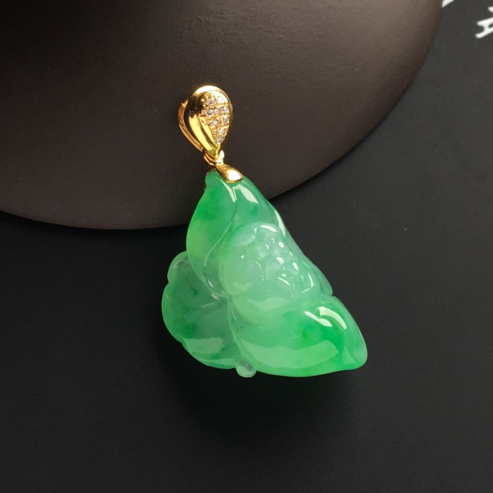 糯冰种飘翠富贵花开挂件